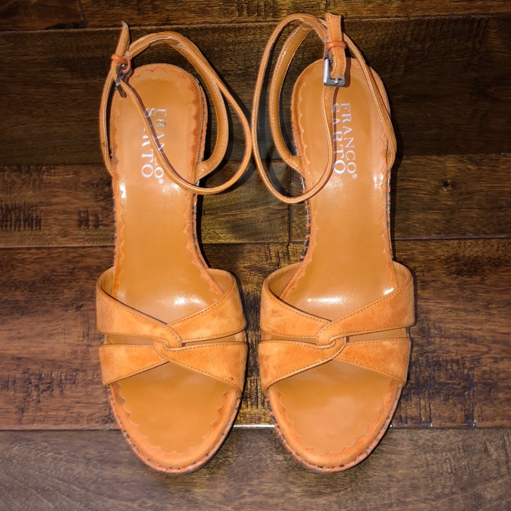 FRANCO SARTO leather/suede 4" wedge sandals